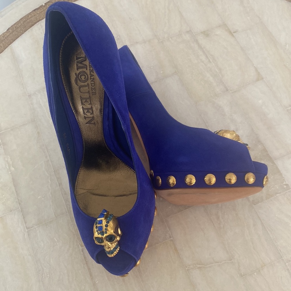 Alexander Mcqueen Royal Blue Suede Platform, Size 38 Gem